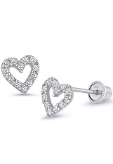 nice open heart cz screw back baby earrings
